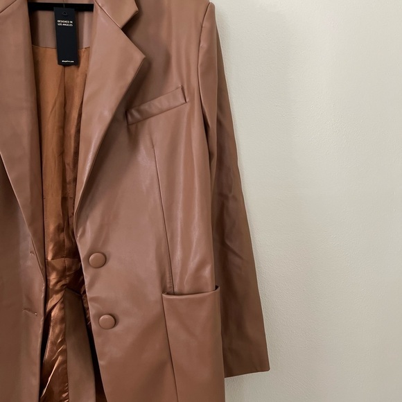 NWT AFRM Agnes Vegan Leather Maxi Blazer Camel Brown Sz M - Picture 6 of 9